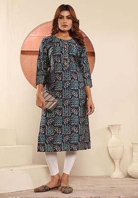 Blue Floral Print Viscose Kurta