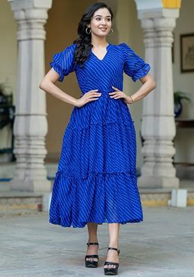 Blue Striped Poly Blend Kurta