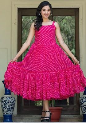 Pink Striped Poly Blend Kurta