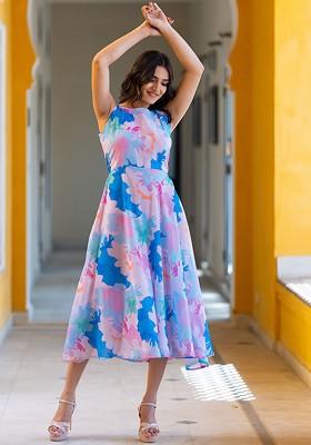 Lavender Floral Print Poly Blend Kurta