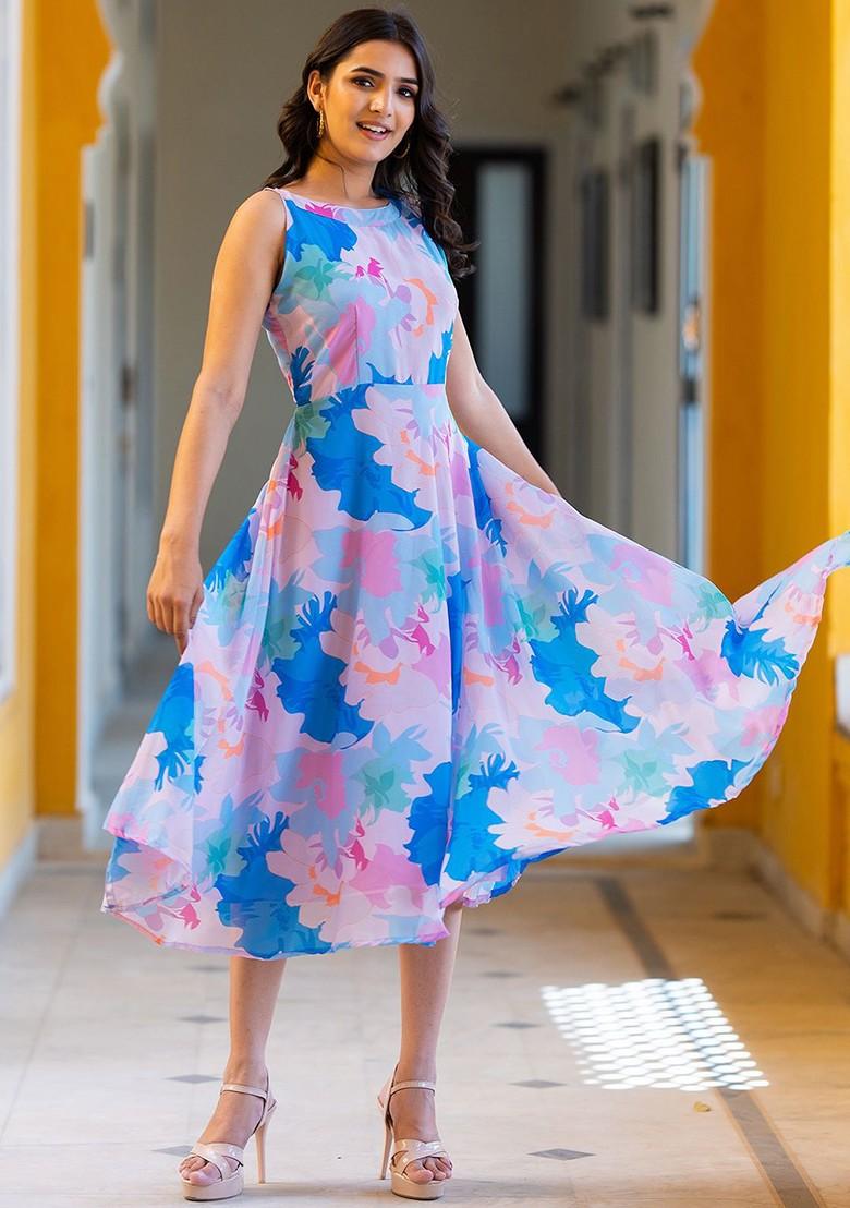 Lavender Floral Print Poly Blend Kurta