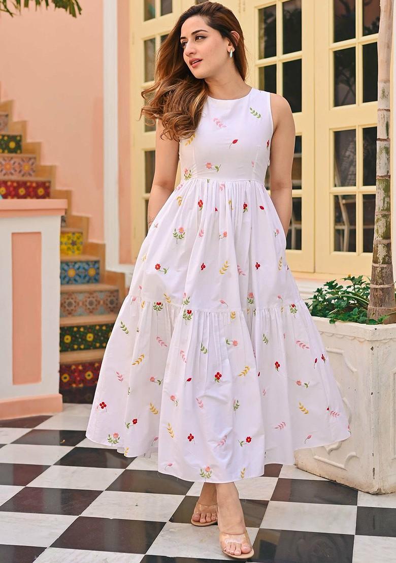 White Embroidered Poly Blend Kurta