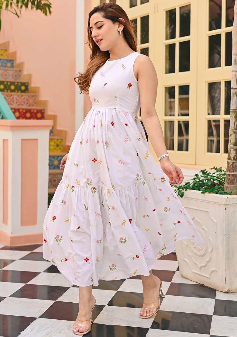 White Embroidered Poly Blend Kurta