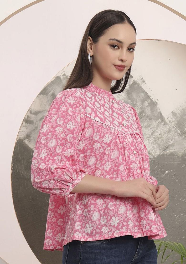 Pink Embroidered Poly Blend Top