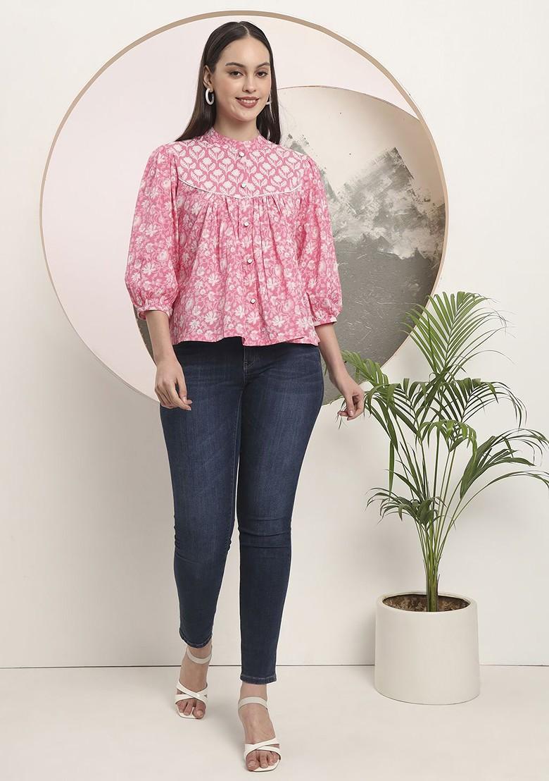 Pink Embroidered Poly Blend Top