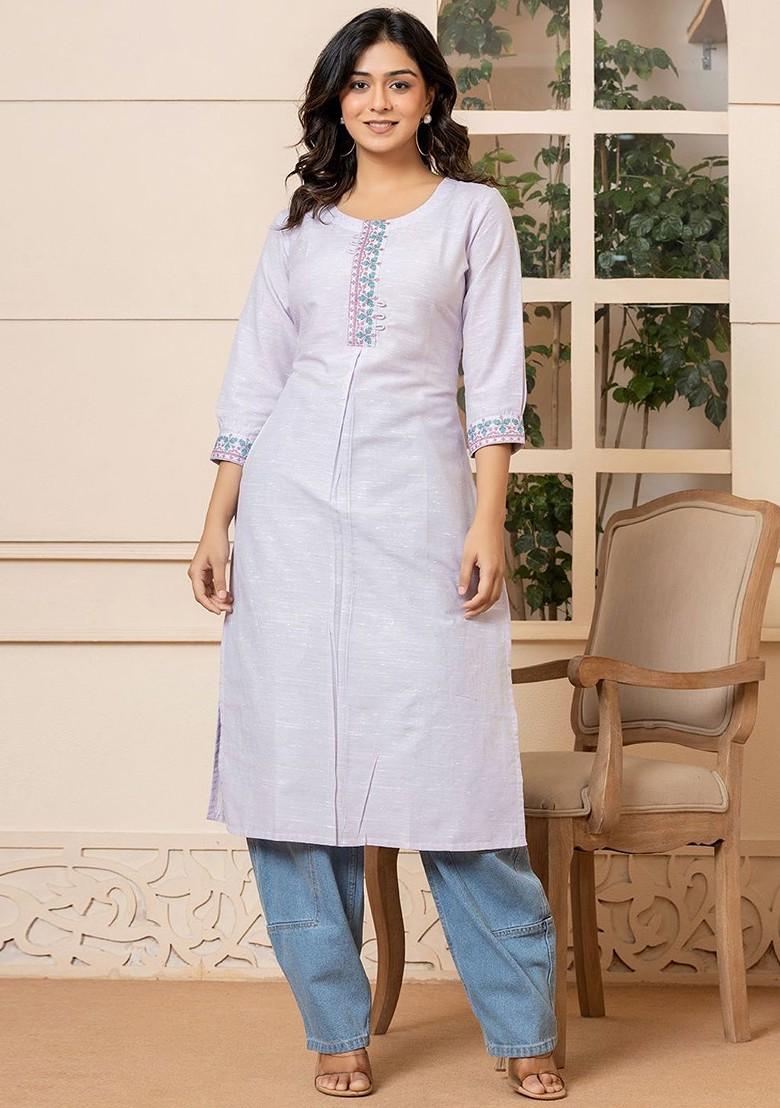Lavender Embroidered Poly Blend Kurta