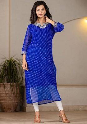 Blue Geometric Print Georgette Kurta