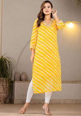 Yellow Striped Georgette Kurta
