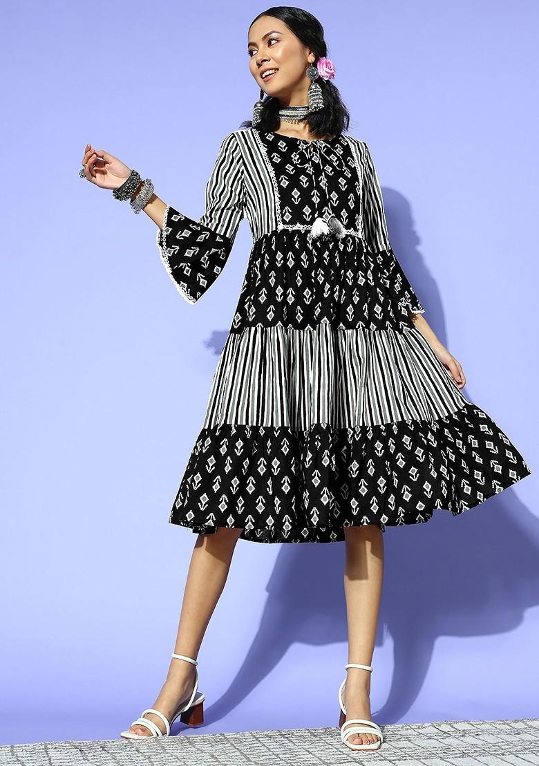 Black Printed Poly Blend Kurta