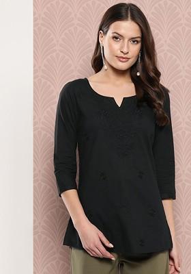 Black Embroidered Cotton Top