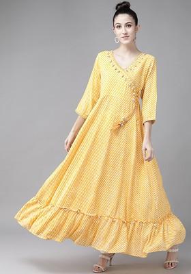 Yellow Leheriya Print Poly Blend Kurta