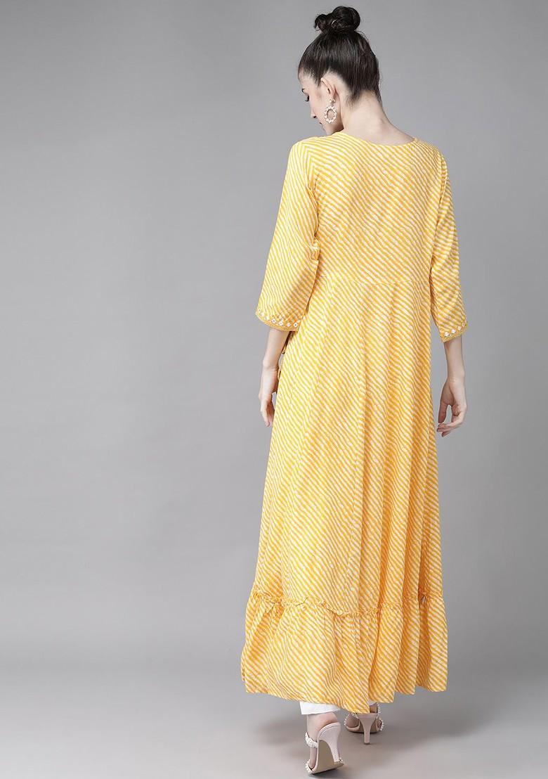 Yellow Leheriya Print Poly Blend Kurta