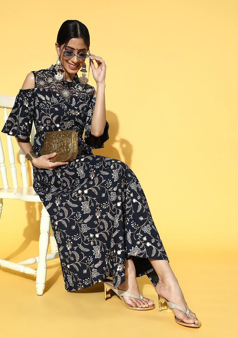 Blue Printed Cotton Anarkali Kurta