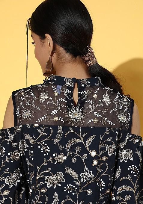 Blue Printed Cotton Anarkali Kurta