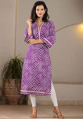 Purple Striped Poly Blend Kurta