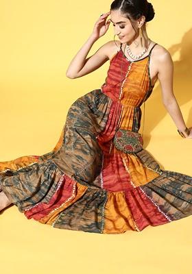 Yellow Printed Poly Blend Anarkali Kurta