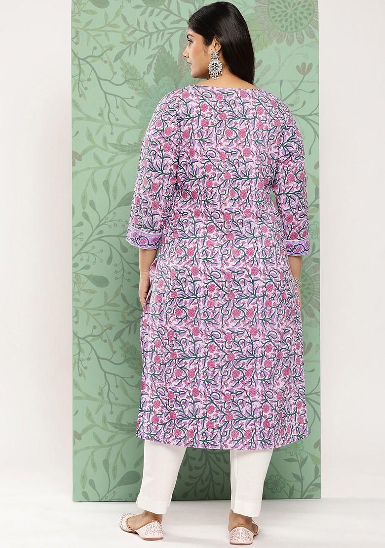 Lavender Floral Print Cotton Kurta