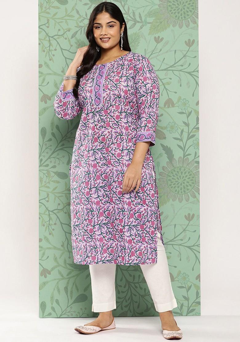 Lavender Floral Print Cotton Kurta