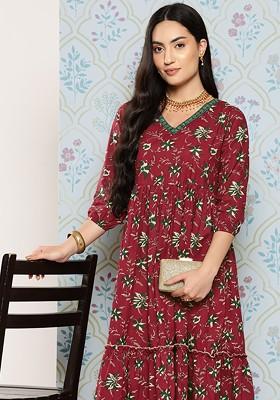 Maroon Embroidered Poly Blend Kurta
