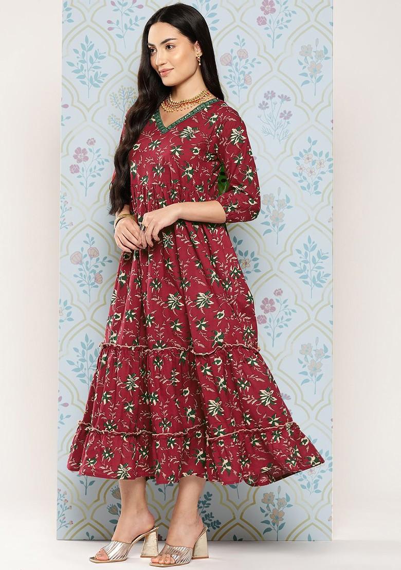 Maroon Embroidered Poly Blend Kurta