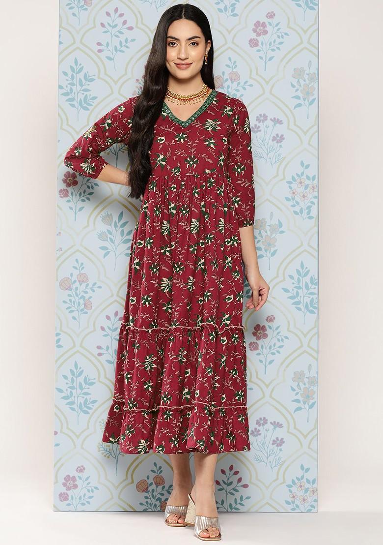 Maroon Embroidered Poly Blend Kurta