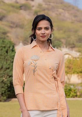 Mustard Printed Poly Blend Top