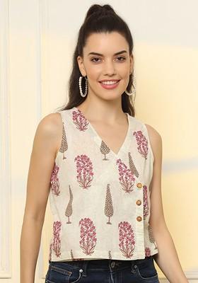 White Printed Cotton Top