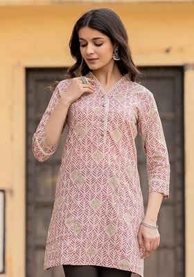 Pink Floral Print Cotton Kurti