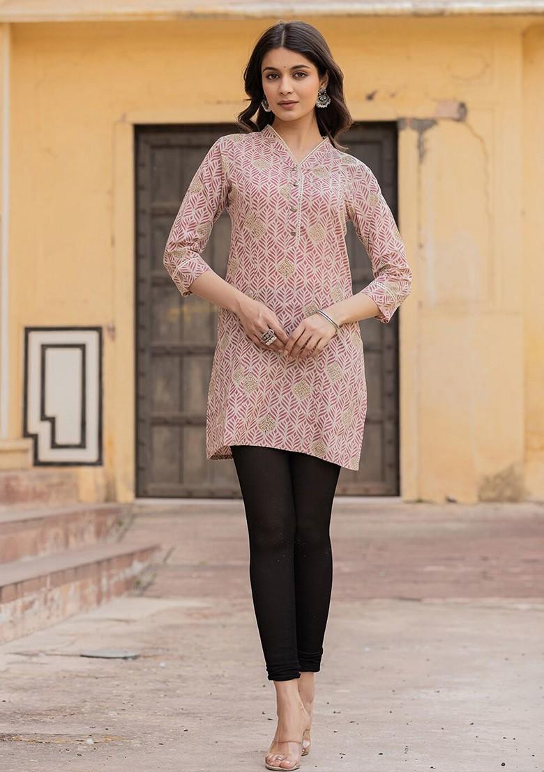 Pink Floral Print Cotton Kurti