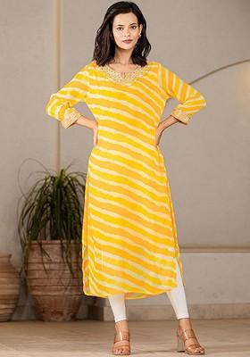Yellow Striped Georgette Kurta