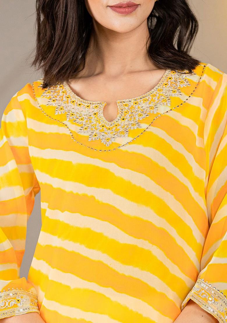 Yellow Striped Georgette Kurta