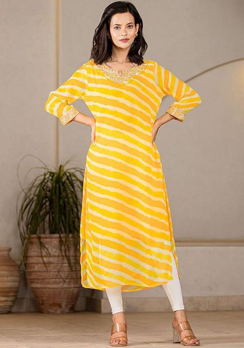 Yellow Striped Georgette Kurta
