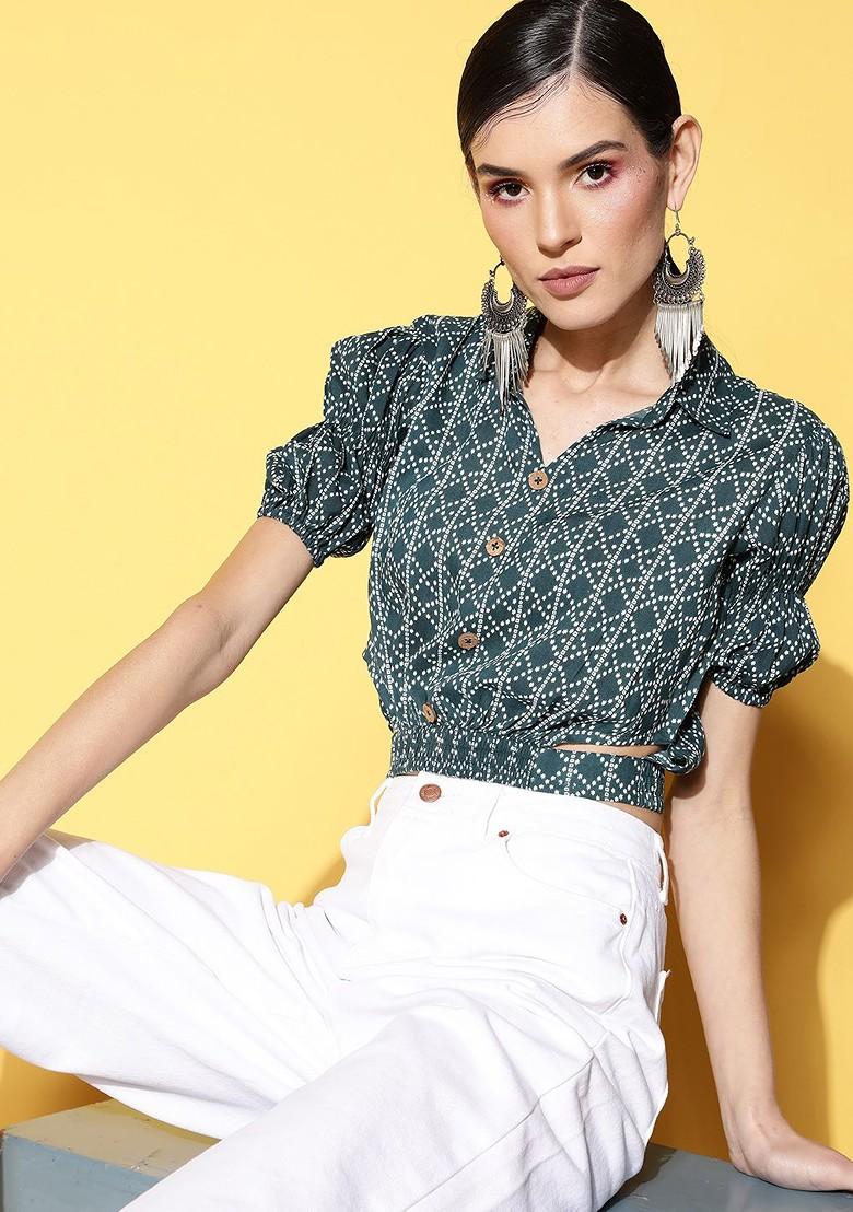 Green Printed Cotton Top