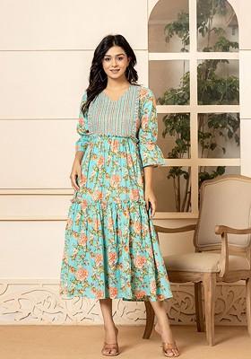 Green Printed Cotton Kurta