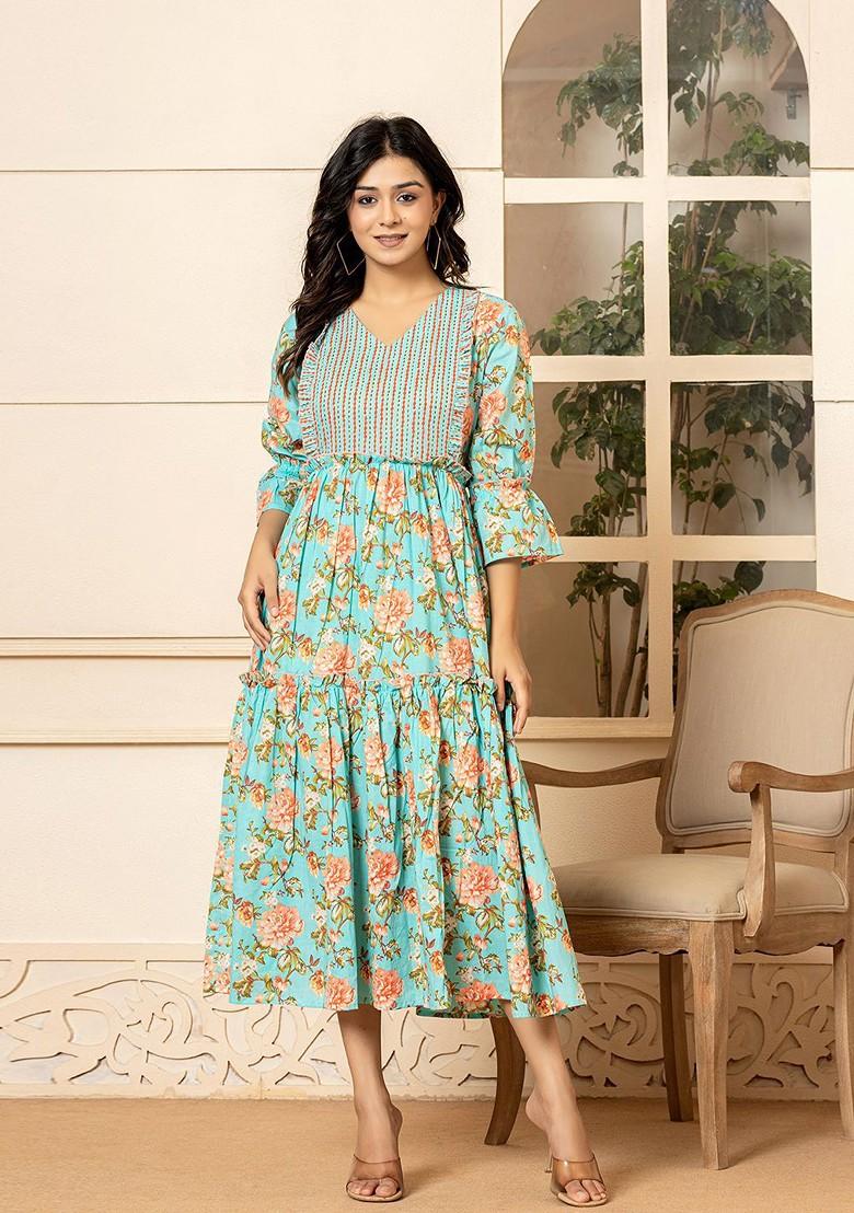 Green Printed Cotton Kurta