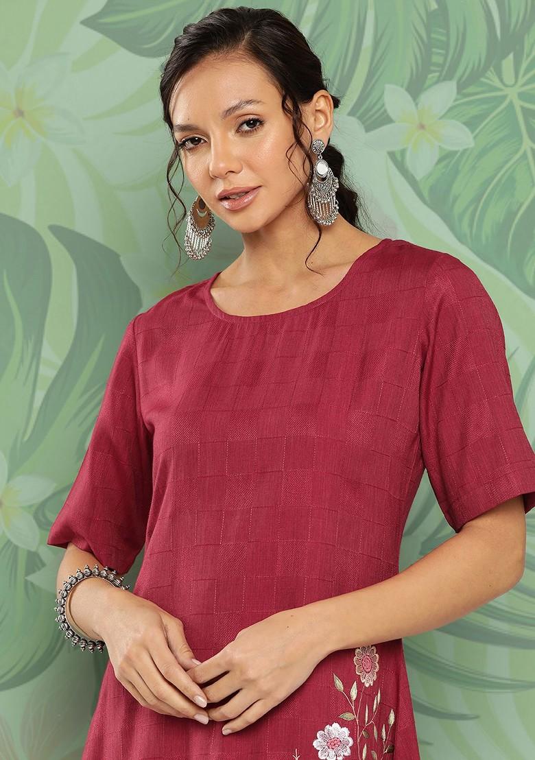 Maroon Embroidered Poly Blend Anarkali Kurta