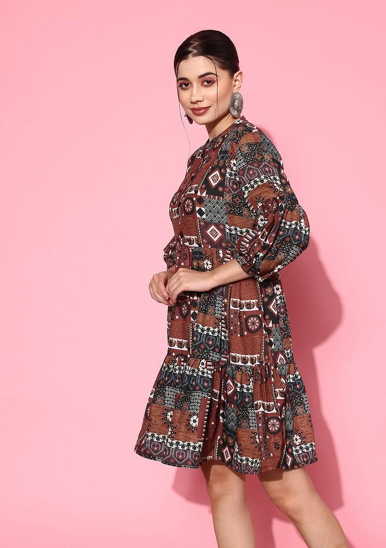 Orange Printed Cotton Anarkali Kurta