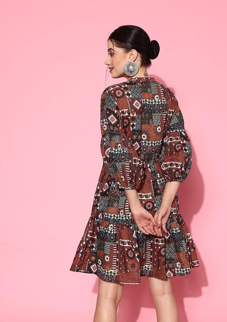 Orange Printed Cotton Anarkali Kurta