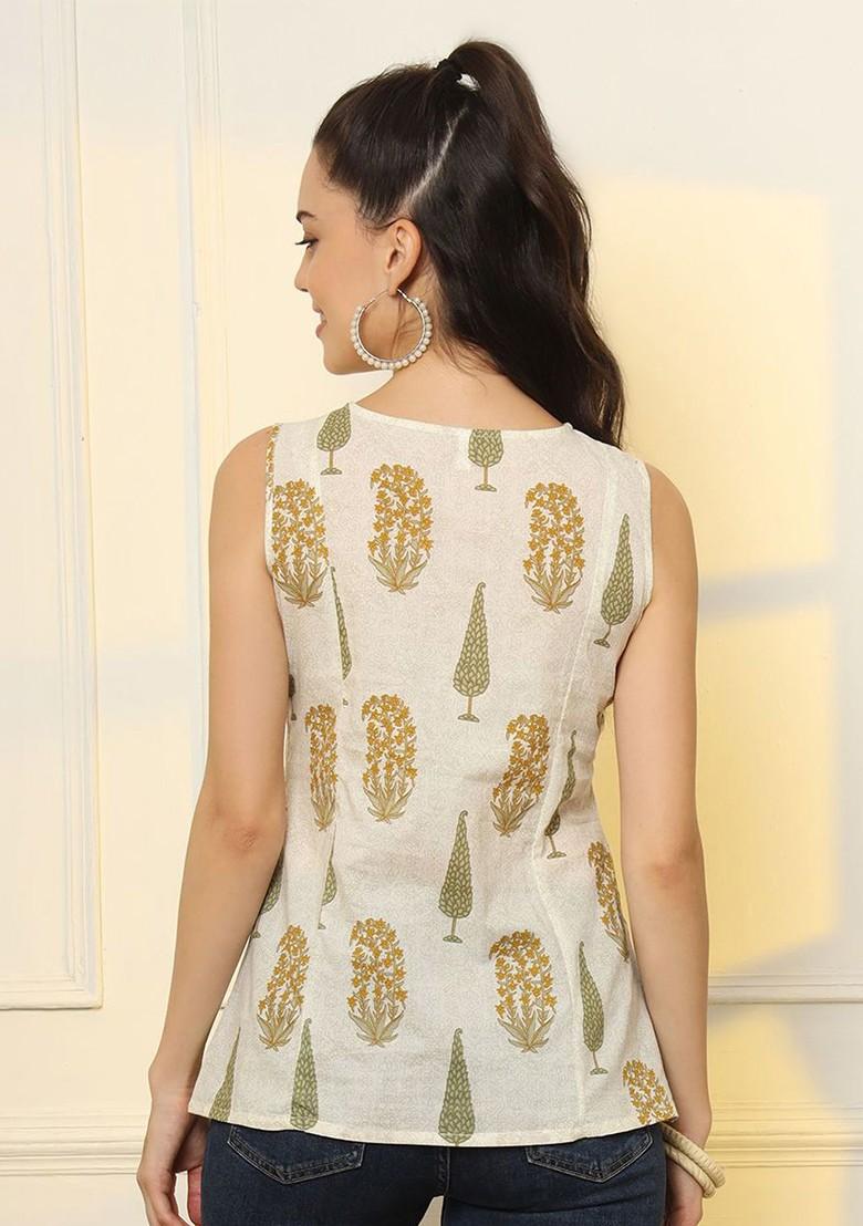 Beige Printed Cotton Top
