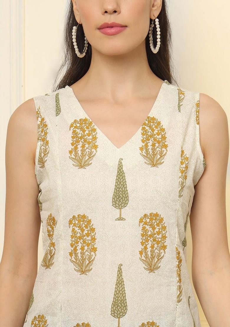 Beige Printed Cotton Top