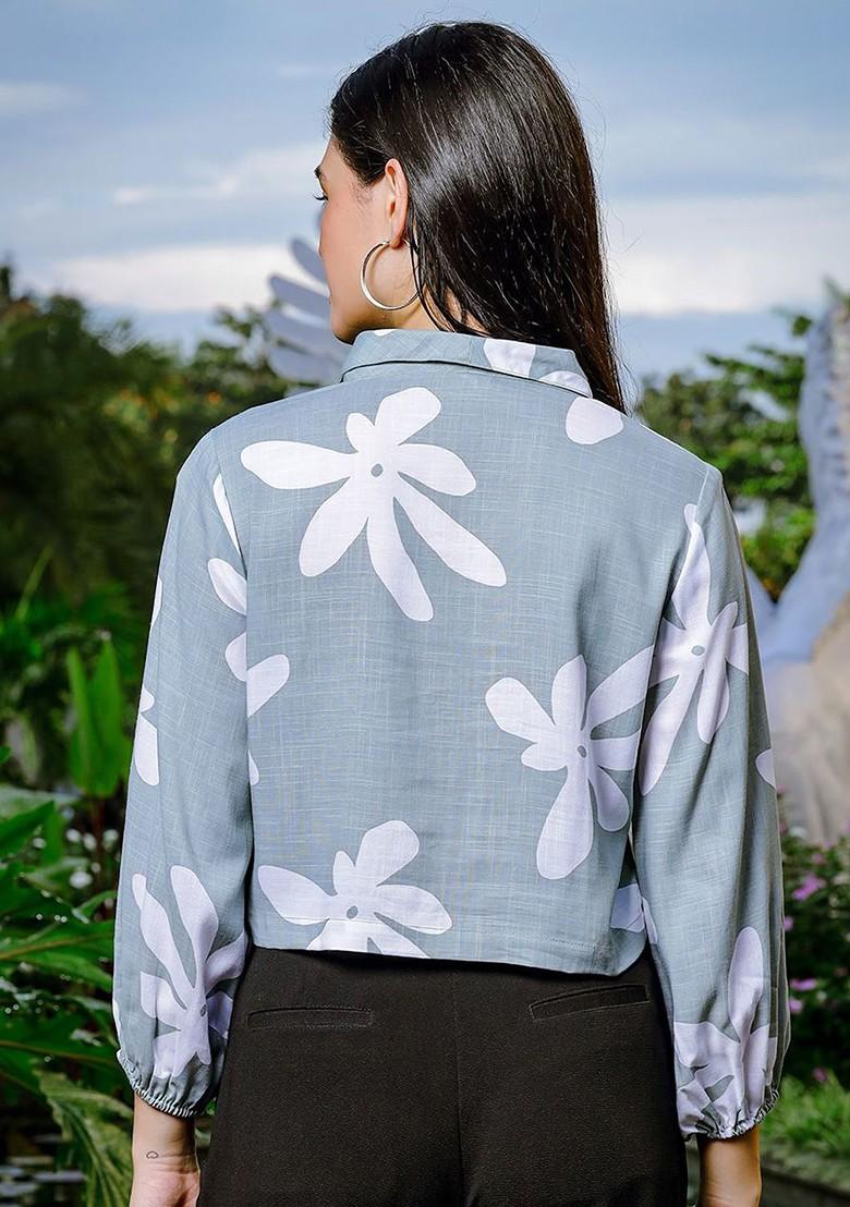 Green Printed Linen Top