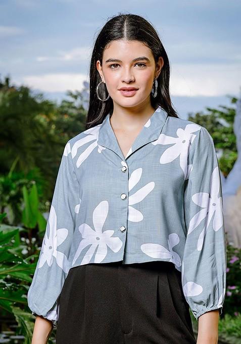 Green Printed Linen Top