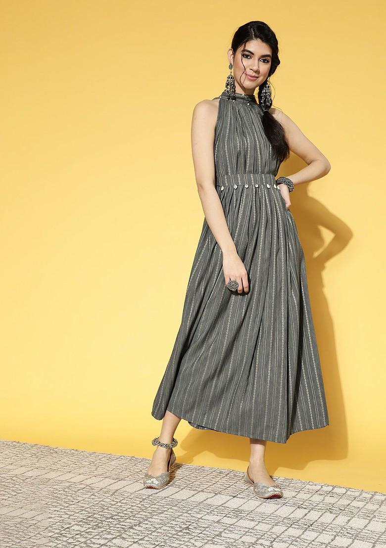 Grey Cotton Anarkali Kurta