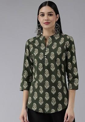 Green Printed Poly Blend Top