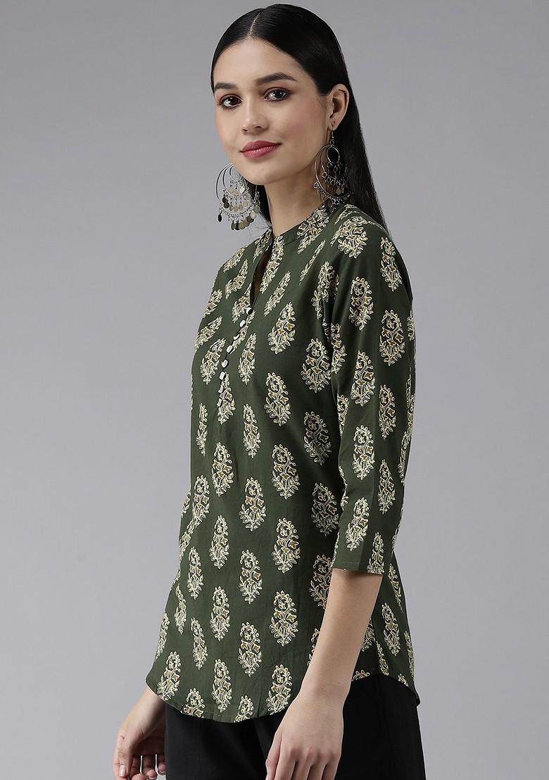Green Printed Poly Blend Top