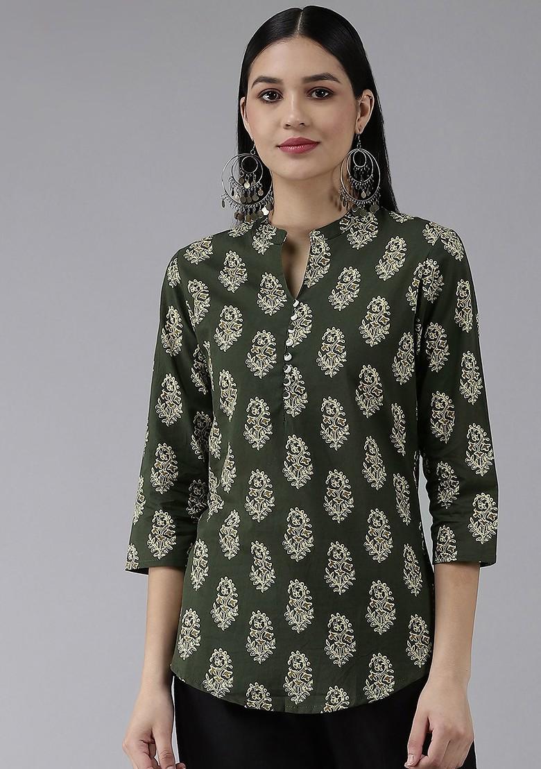 Green Printed Poly Blend Top