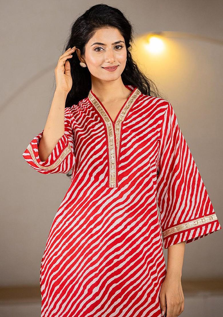 Red Poly Blend Kurta