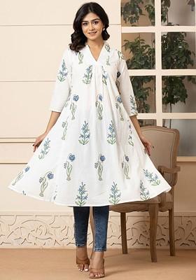 Blue Printed Poly Blend Kurta