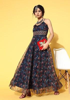 Blue Poly Blend Anarkali Kurta