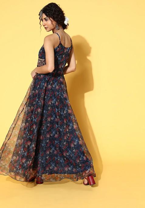 Blue Poly Blend Anarkali Kurta